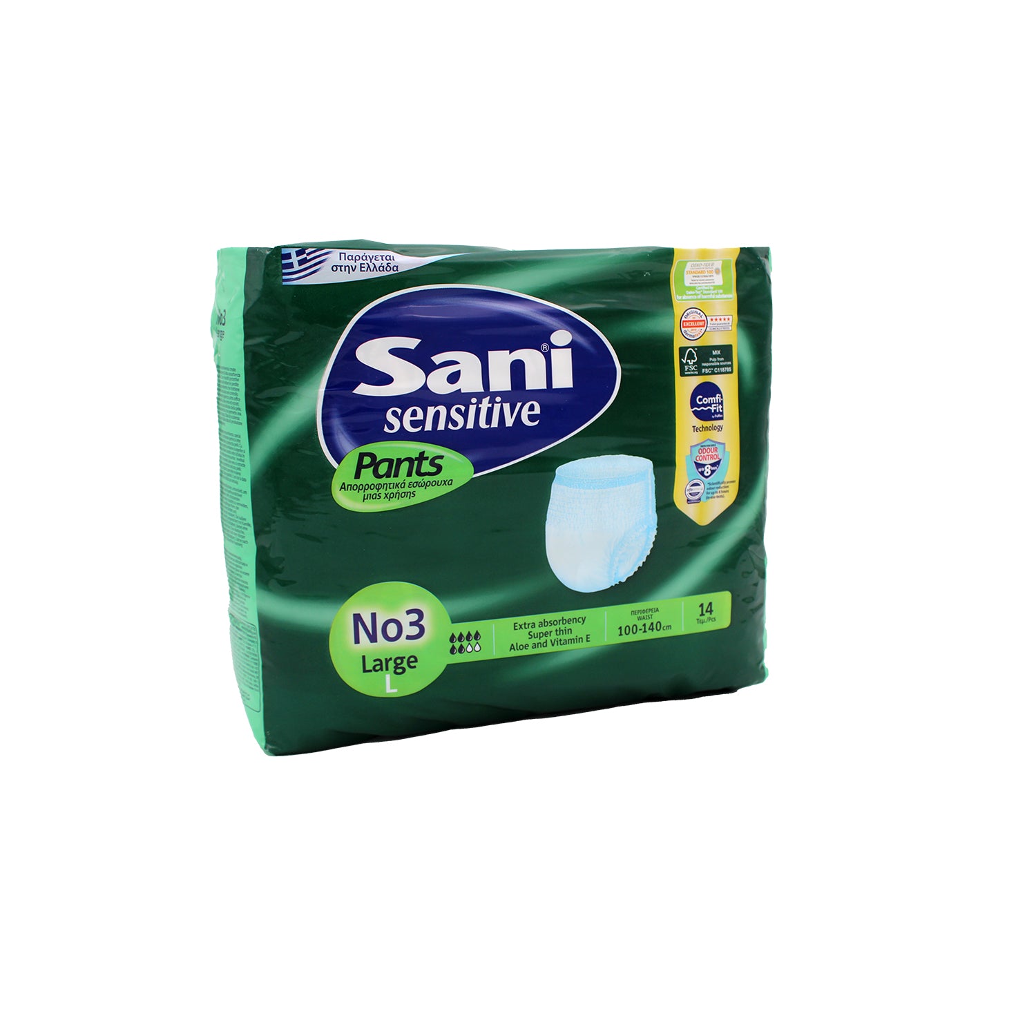 سراويل ساني سينسيتيف الكبيرة الماصة للبالغين مع الصبار وفيتامين هـ، مقاس 3 (100-140 سم)