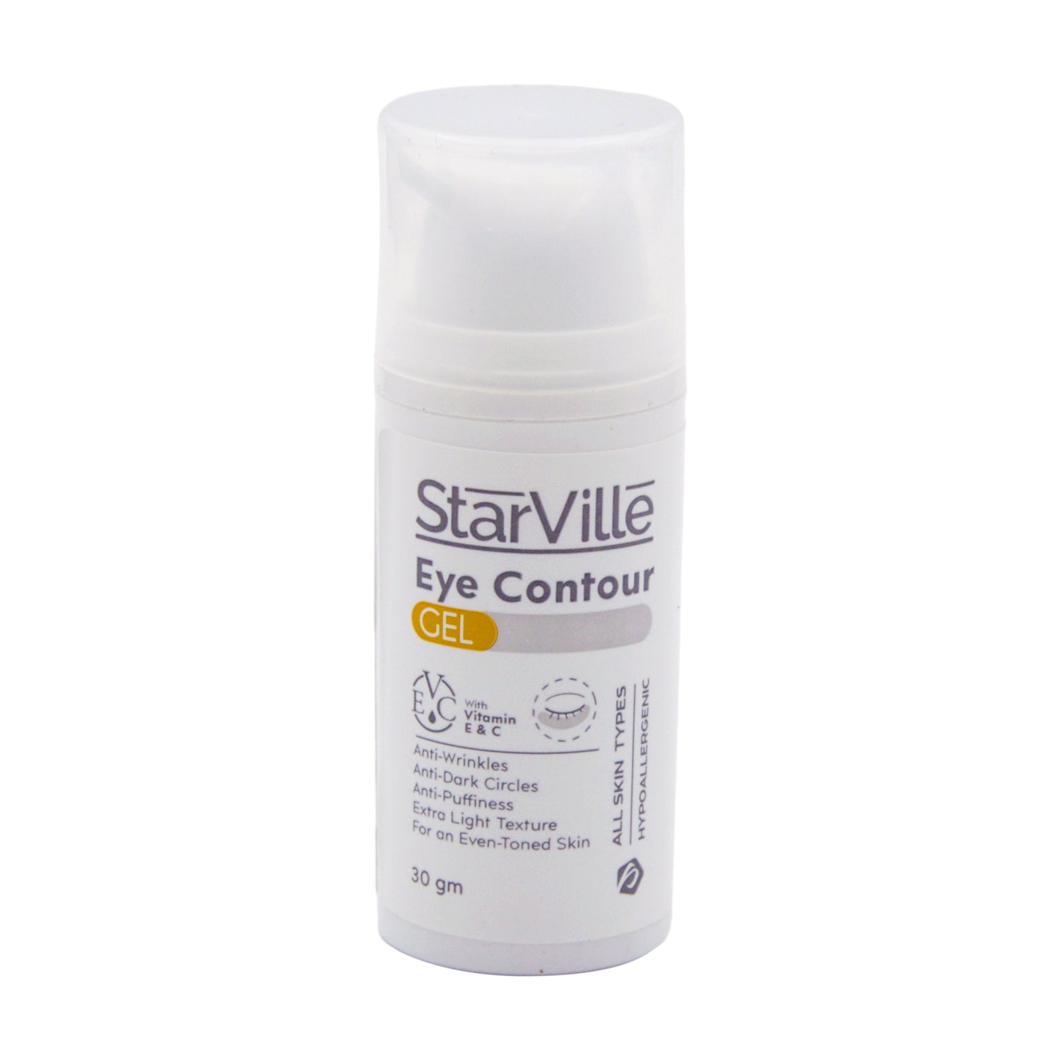 StarVille Hypoallergenic Anti-Wrinkle Eye Contour Gel with Vitamin E & C for Dark Circles & All Skin Types
