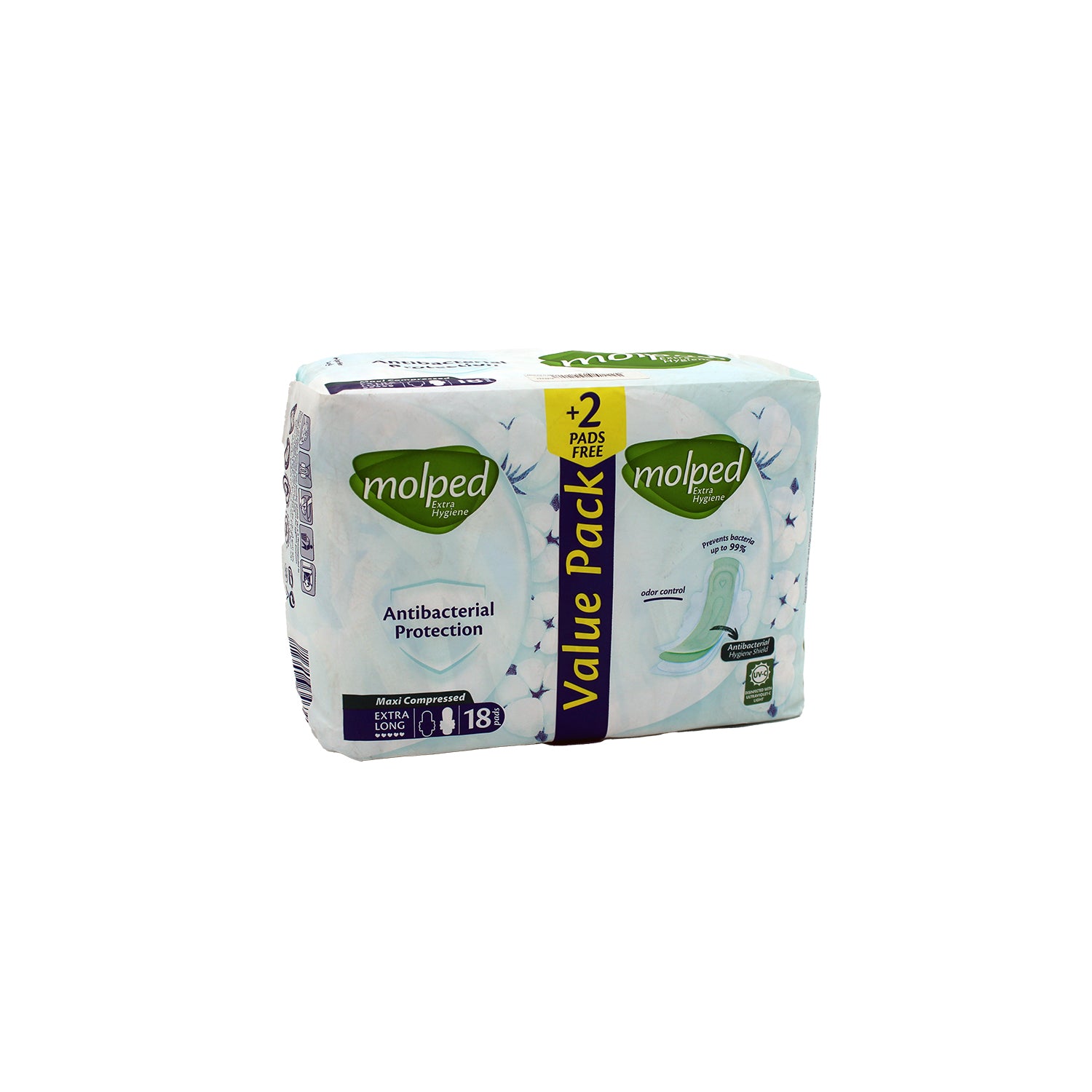 Molped Extra Hygiene Antibacterial Maxi Thick Extra Long Pads with Wings (16+2 Free)