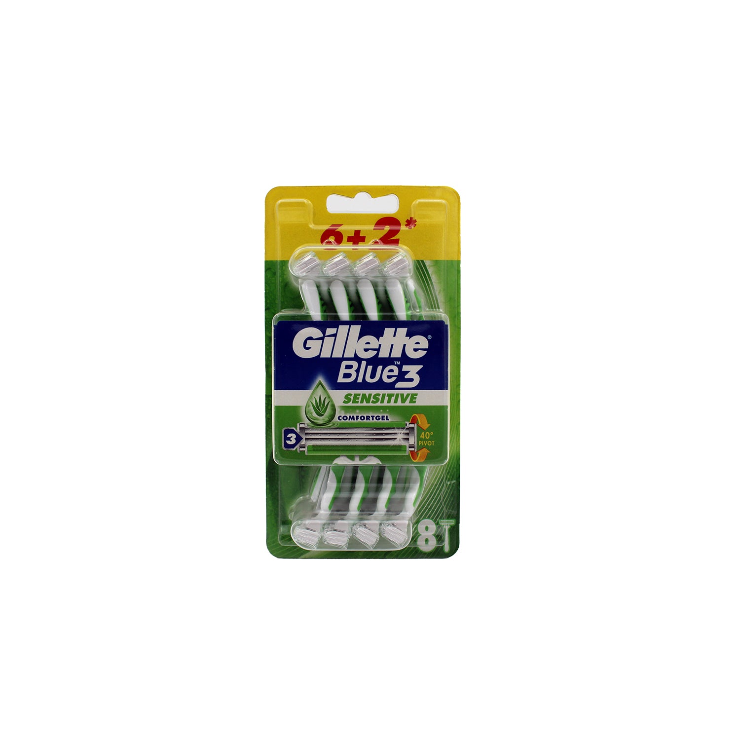 شفرات حلاقة جيليت بلو 3 للاستخدام مرة واحدة للبشرة الحساسة (6+2 مجاناً)