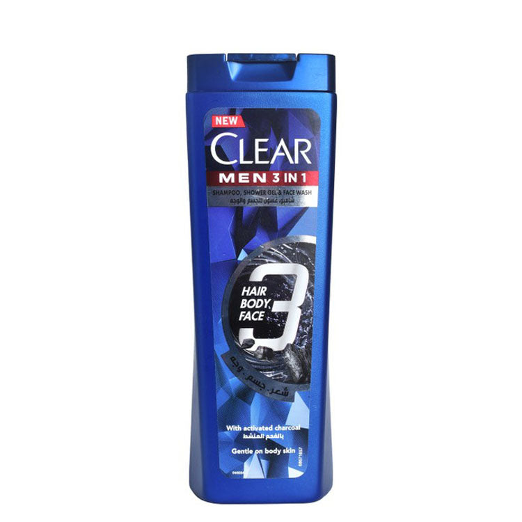 Clear Men 3in1 Shampoo, Shower Gel & Face Wash with Activated Charcoal