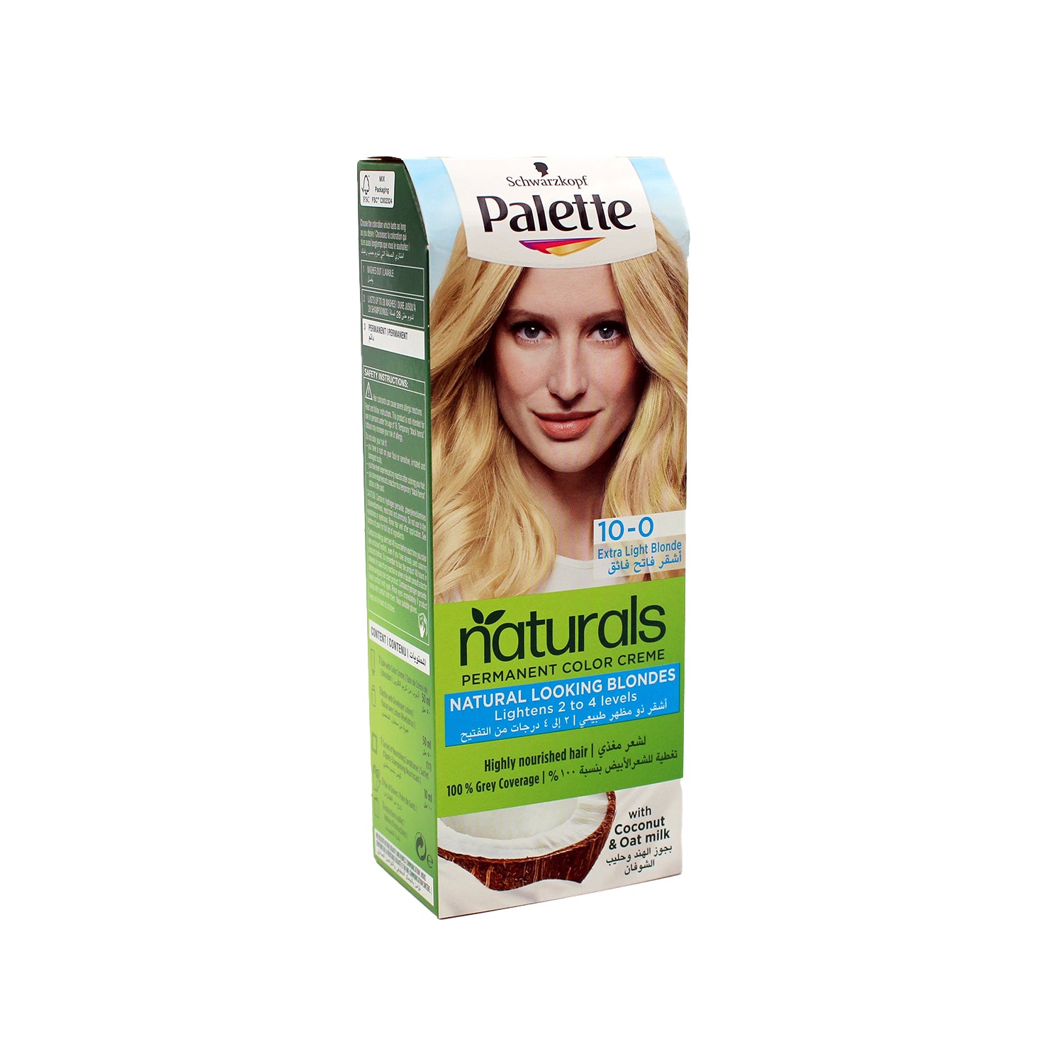Schwarzkopf Palette Natural Permanent Hair Color Cream Fruity Scent with Coconut & Oat Milk Extra Light Blonde 10-0
