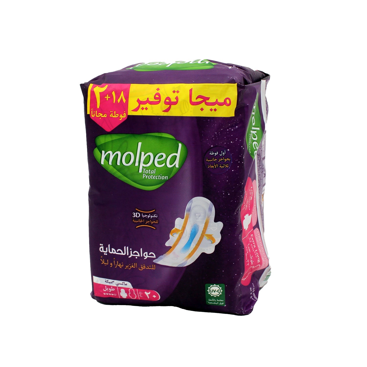 Molped Total Protection Day & Night Heavy Flow Maxi Thick Long Pads with 3D Protective Barriers & Wings (18+2 Free)