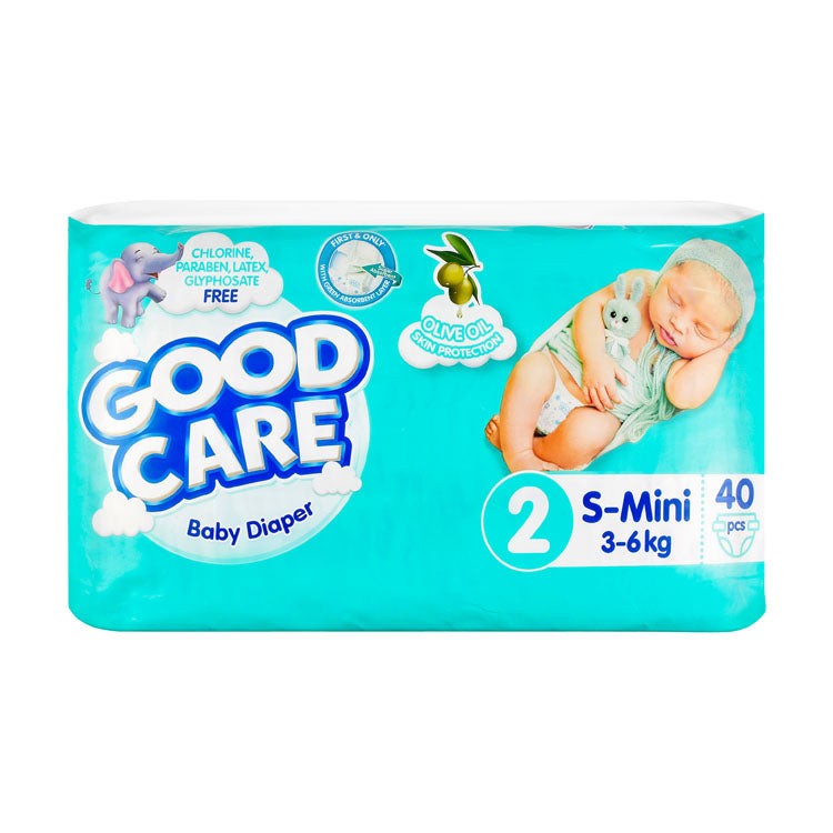 حفاضات الأطفال الصغيرة من Good Care بزيت الزيتون مقاس 2 (3-6 كجم) - خالية من الكلور، خالية من البارابين، خالية من اللاتكس