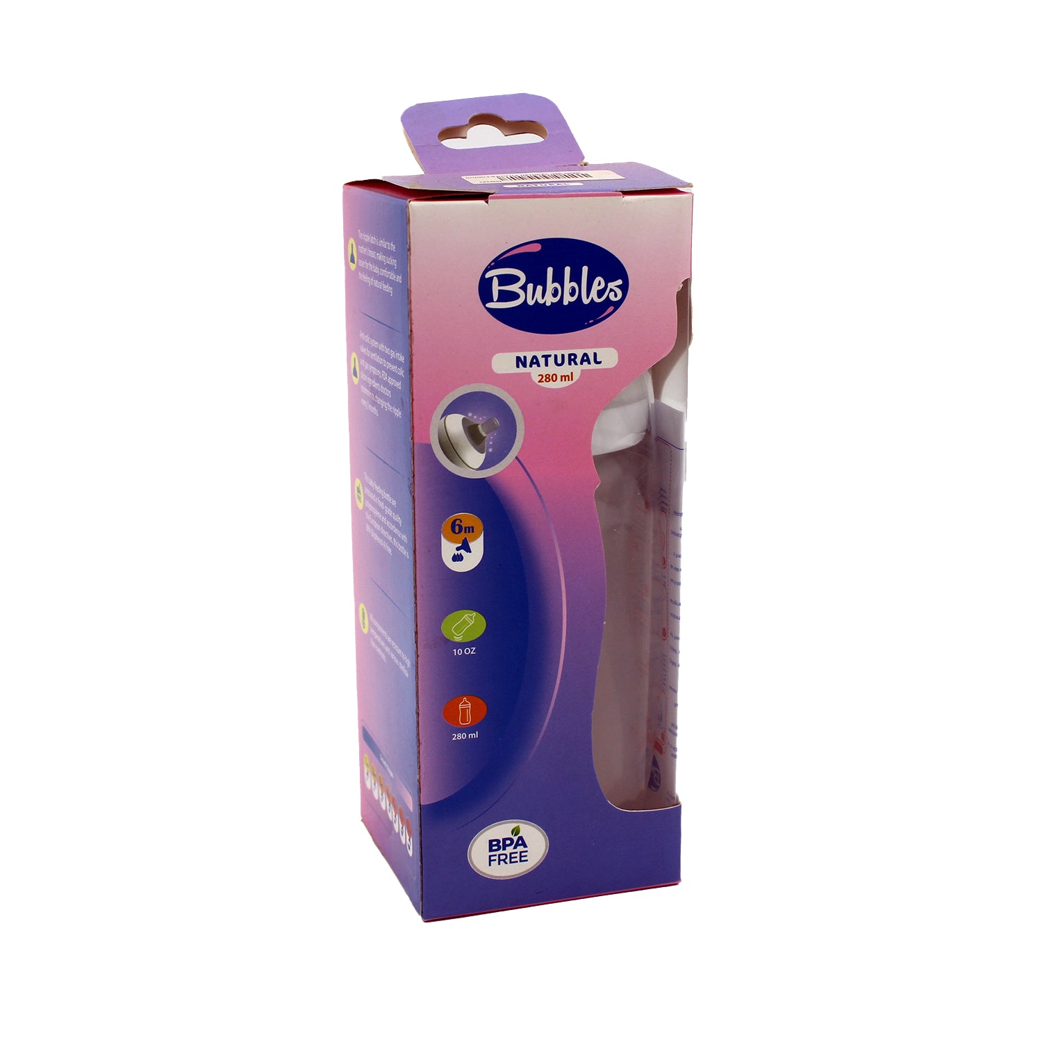 Bubbles Pink 280ml Anti-Colic Feeding Bottle (6+ Months) - BPA free