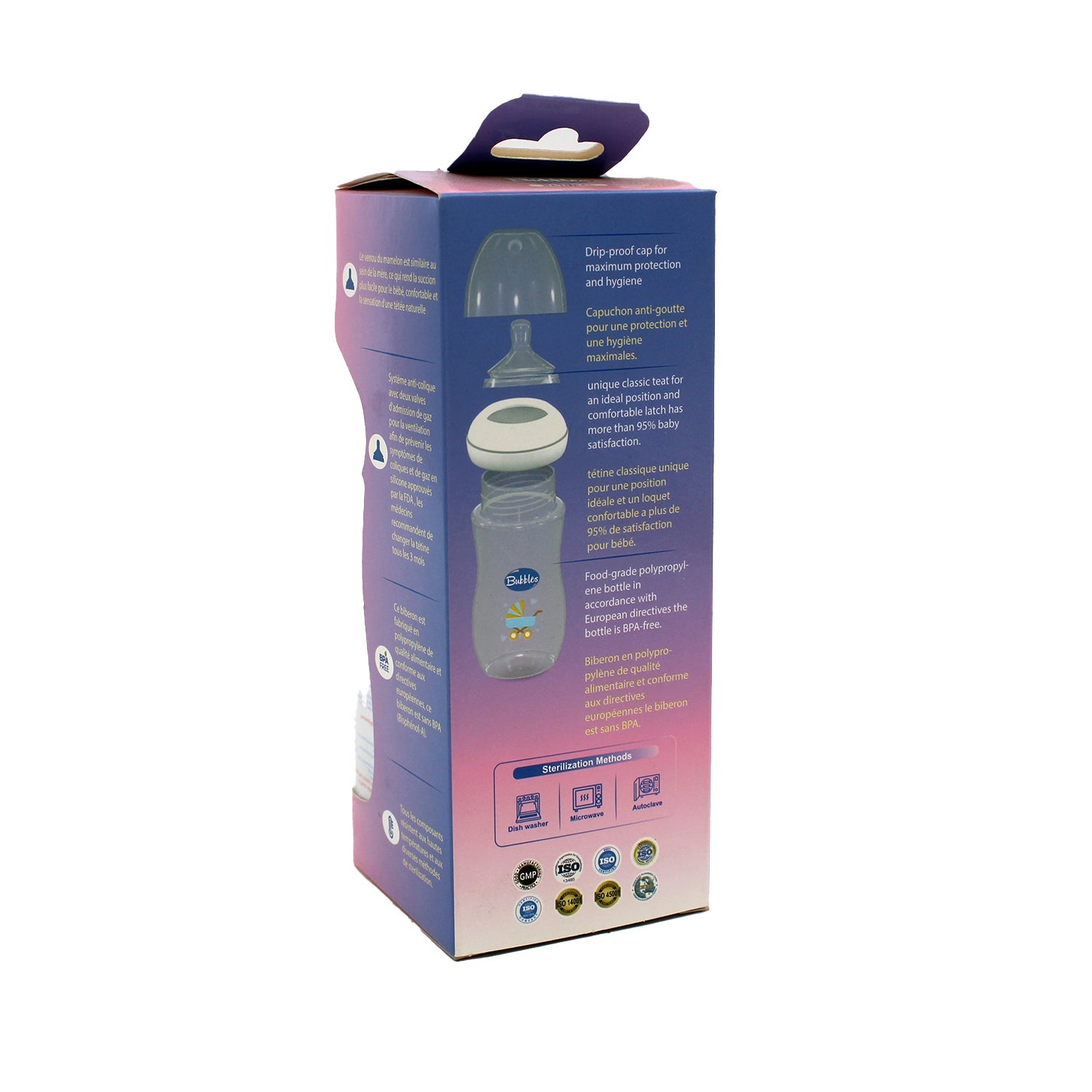 Bubbles Pink 280ml Anti-Colic Feeding Bottle (6+ Months) - BPA free