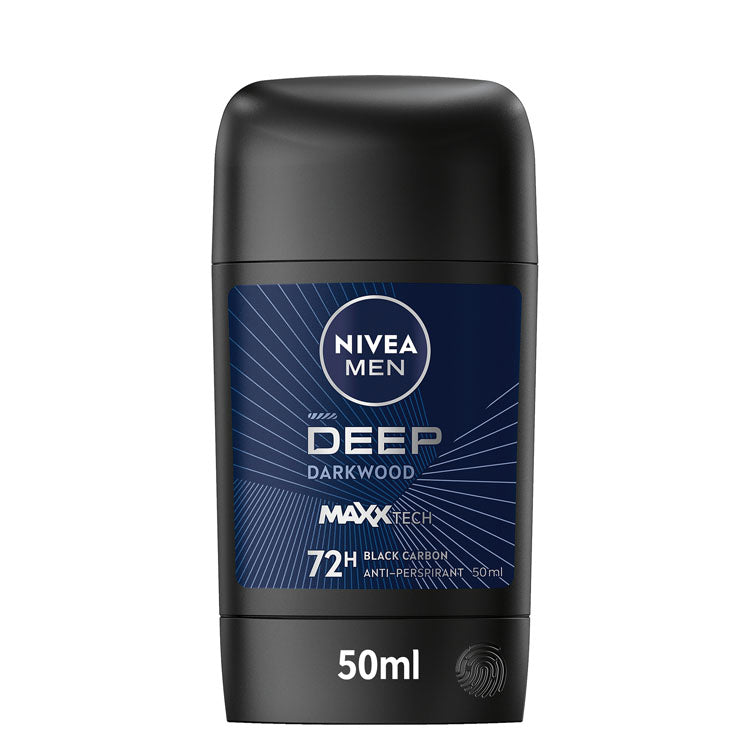 NIVEA Men Deep Black Carbon 72H Antiperspirant Deodorant Stick Dark Wood Scent