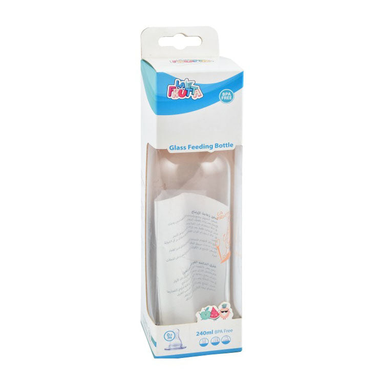La Frutta Blue 240ml Anti-Colic Glass Feeding Bottle (0+ Months) - BPA free