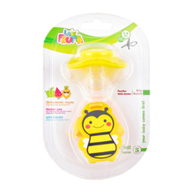 La Frutta Small Yellow Pacifier with Holder (0-6 Months) - BPA free