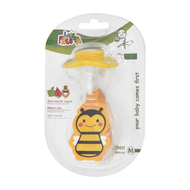 La Frutta Medium Yellow Orthodontic Pacifier with Holder (6-18 Months) - BPA free