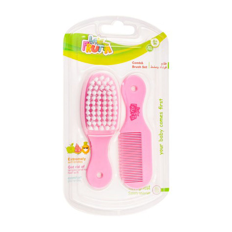La Frutta Pink Baby Hair Comb & Brush Set (0+ Months) - BPA free