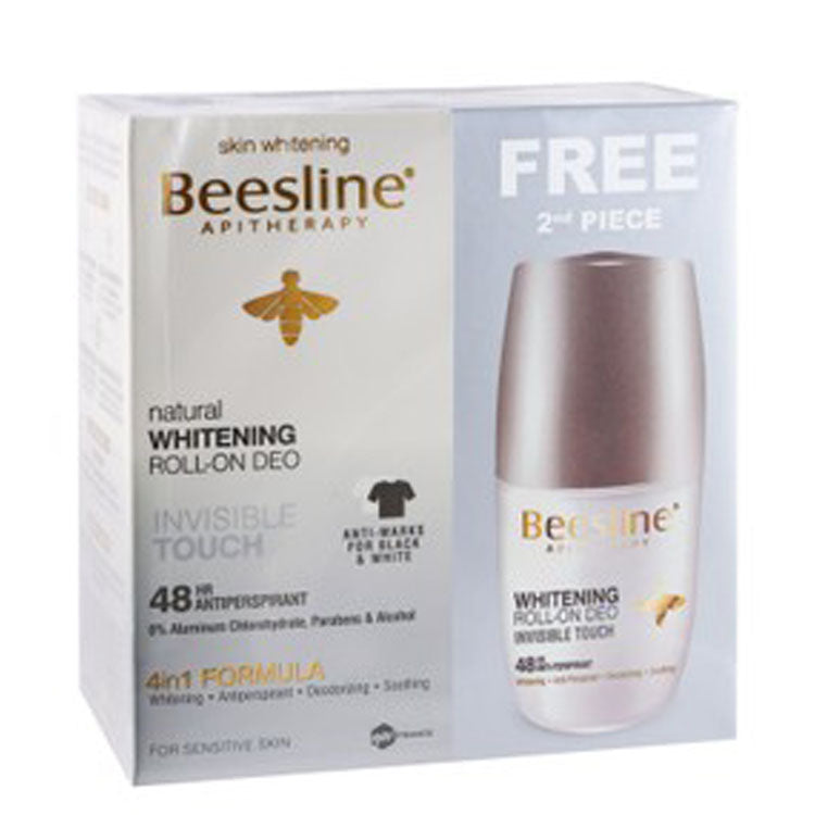 Beesline Apitherapy 48H Whitening & Antiperspirant Roll-On Deodorants for Sensitive Skin Invisible Touch Scent (1+1 Free) - parabens free, alcohol free, kojic acid free
