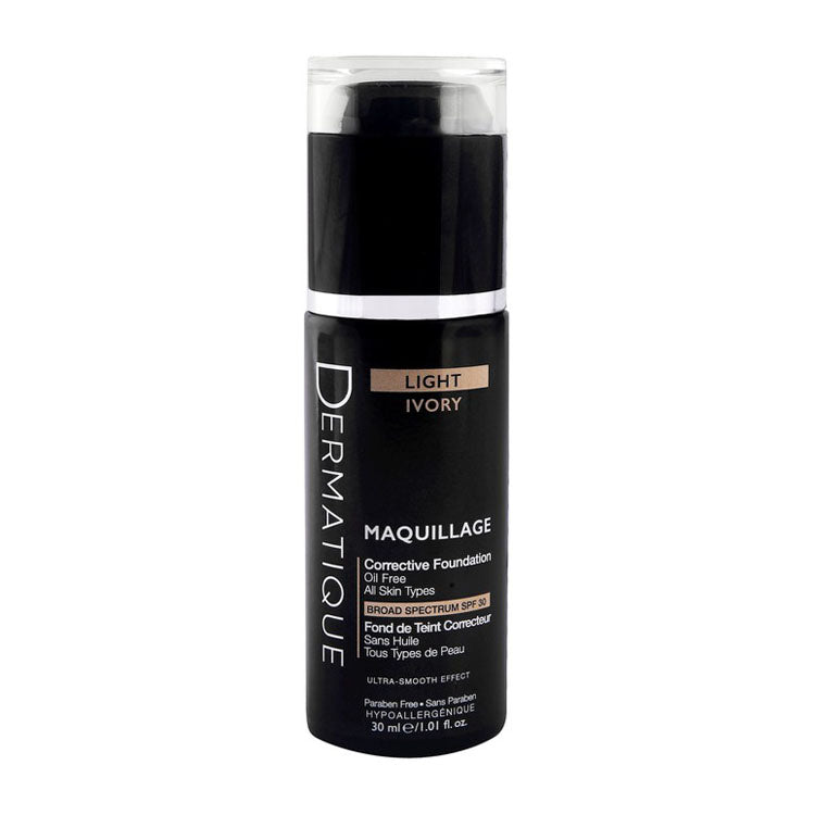 كريم أساس ديرماتيك ماكيلاج المصحح المضاد للحساسية لجميع أنواع البشرة، عامل حماية من الشمس 30، لون عاجي فاتح - خالٍ من الزيوت، خالٍ من البارابين، لم يُختبر على الحيوانات