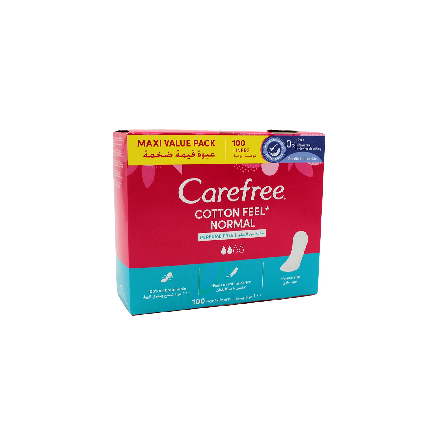 Carefree Cotton Feel Unscented Normal Pantyliners (Value Pack) - chlorine bleaching free, dyes free