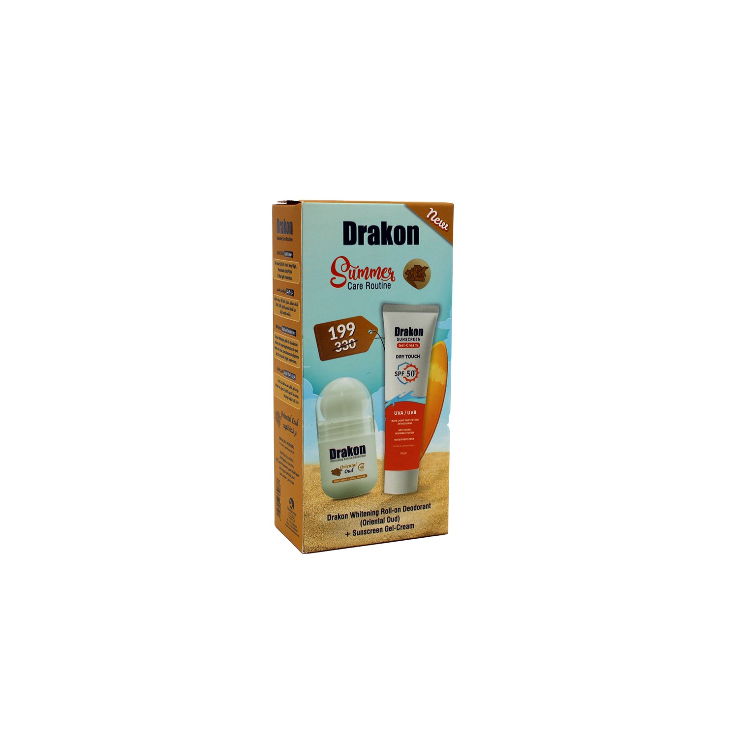 Drakon Summer Care Routine 48H Whitening Roll-On Deodorant Oriental Oud Scent (50ml) with Dry Touch Anti-Shine Sunscreen with Antioxidants for Oily & Combination Skins SPF50+ (60g)