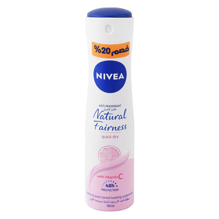NIVEA Natural Fairness Antiperspirant 48H Deodorant Spray with Vitamin C for Women (20% Off) - ethyl alcohol free
