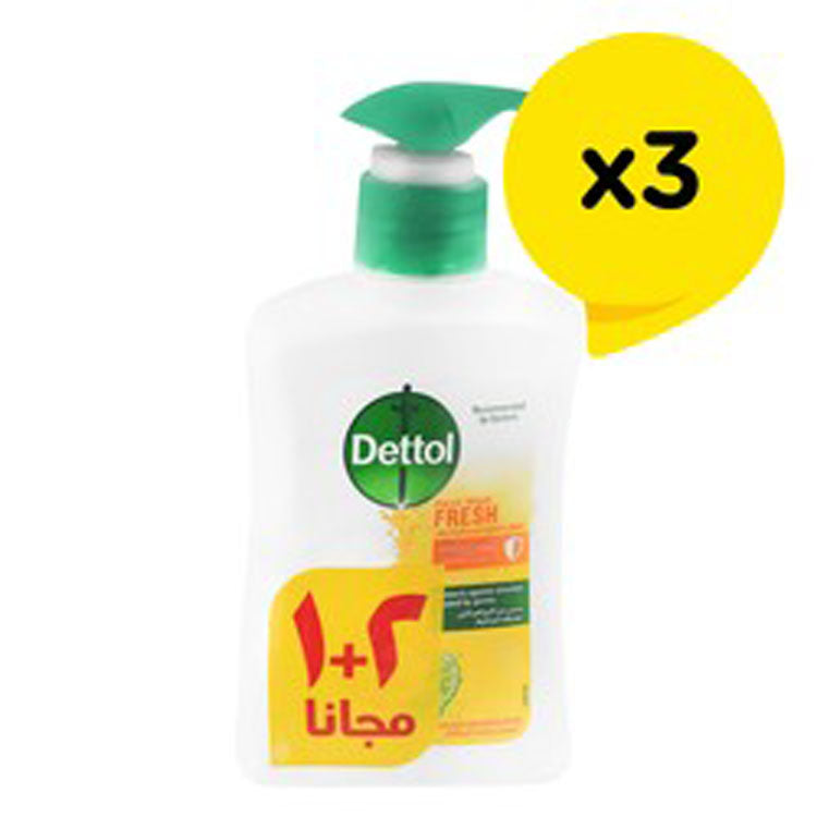 Dettol Fresh Antibacterial Liquid Hand Wash Citrus & Orange Blossom Scent (2+1 Free) - TCC free, triclosan free