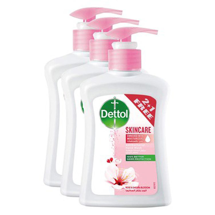 غسول اليدين السائل المضاد للبكتيريا من ديتول للعناية بالبشرة برائحة الورد وزهر الكرز مع مرطبات (2+1 مجاناً)
