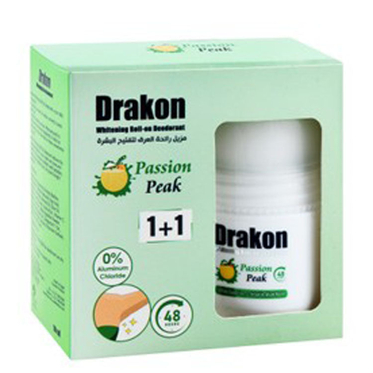 Drakon 48H Whitening Roll-On Deodorants Passion Peak Scent with White Sapphire, Arbutin & Alum Rock (1+1 Free) - aluminum chloride free