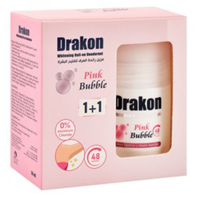 Drakon Whitening 48H Roll-On Deodorants Pink Bubble Scent for Women (1+1 Free) - aluminum chloride free