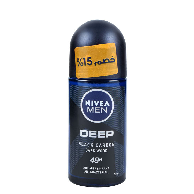 NIVEA Men Deep Antiperspirant & Antibacterial Black Carbon Roll-On Deodorant Dark Wood Scent (15% Off)