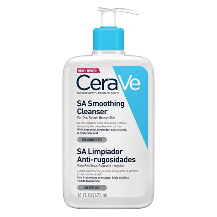 CeraVe Hypoallergenic SA Smoothing & Exfoliating Gel Facial Cleanser with Ceramides, Salicylic & Hyaluronic Acid for Dry, Rough & Bumpy Skin - non comedogenic, fragrance free