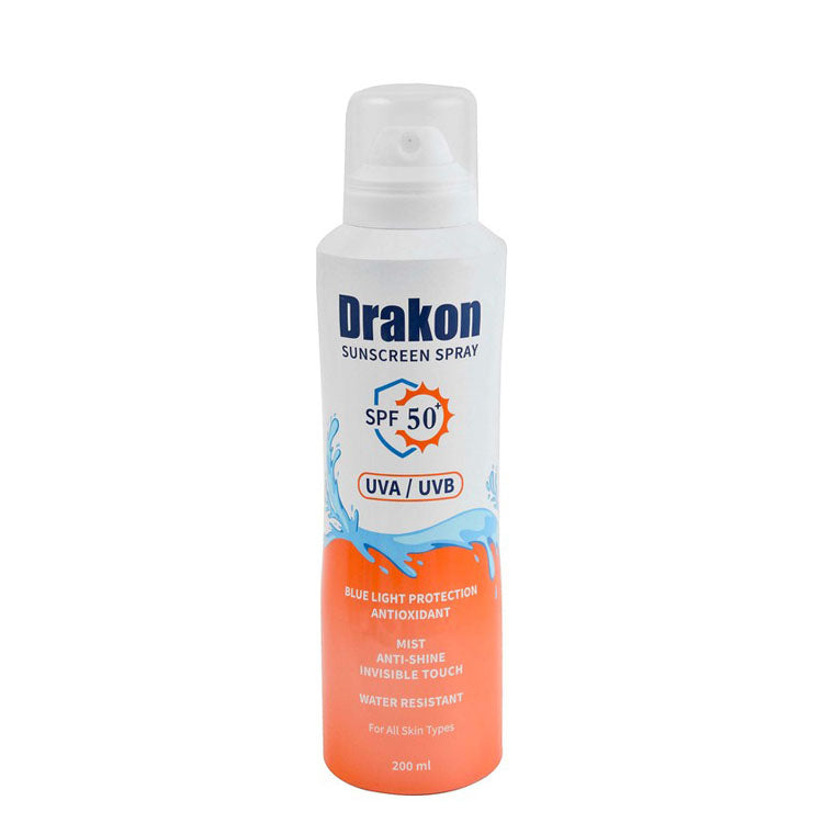 Drakon Invisible Touch Water-Resistant Sunscreen Spray with Antioxidants for All Skin Types SPF50+