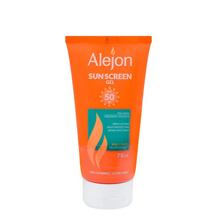Alejon Facial Sunscreen Gel with Collagen, Liquorice Extract & Vitamin E for Combination to Oily Skin SPF50+ - residue free