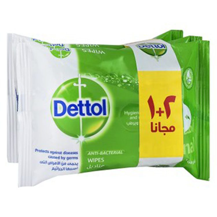 Dettol Original Antibacterial Skin Wipes (2+1 Free) - alcohol free