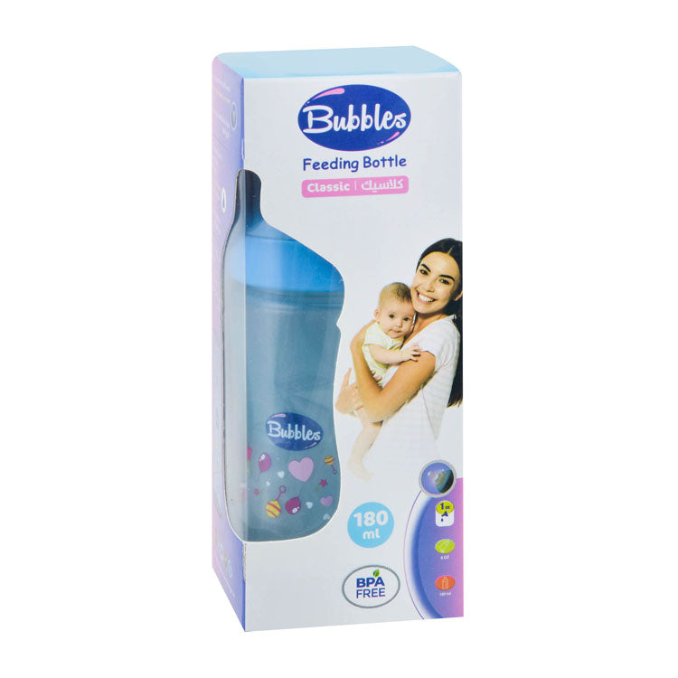 Bubbles Classic Blue 180ml Anti-Colic Feeding Bottle (1+ Months) - BPA free