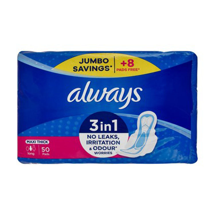 Always 3in1 Maxi Thick Long Pads with Wings (42+8 Free)