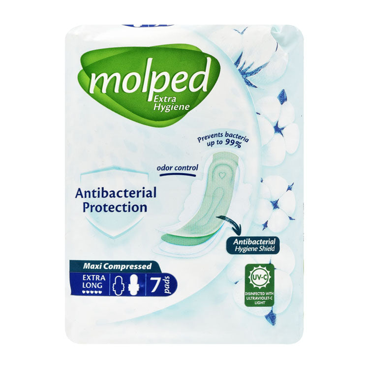 Molped Antibacterial Maxi Compressed Extra Long Pads with Wings - parabens free, chlorine free