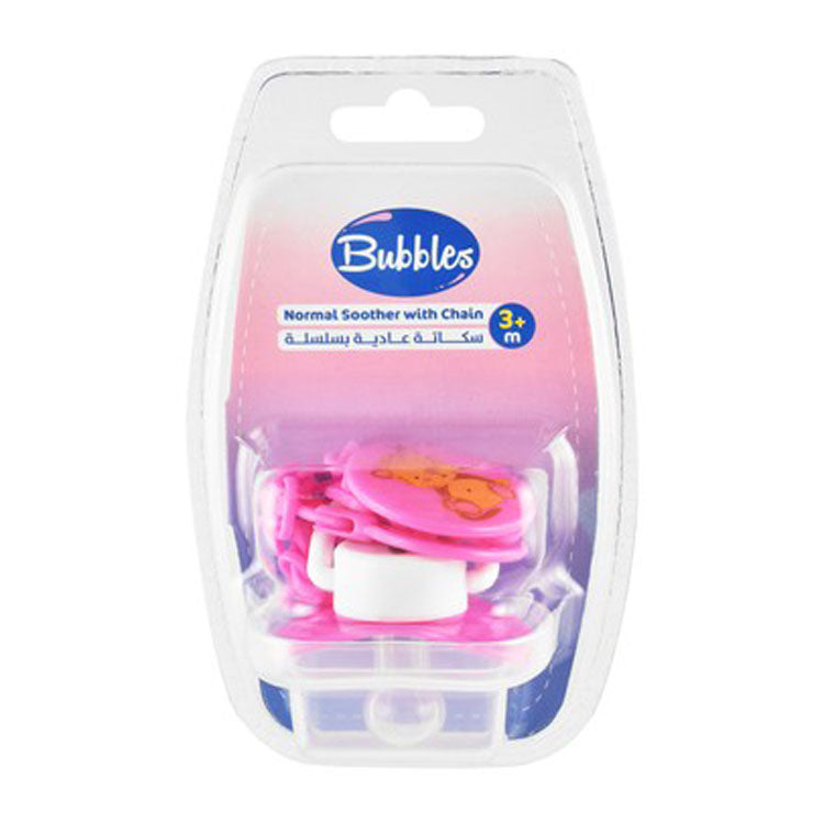 Bubbles Pink Normal Soother with Chain (3+ Months)