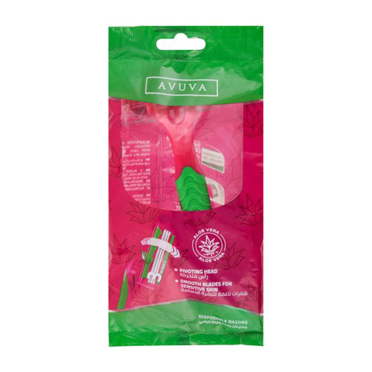Avuva Green & Pink 3 Blade Disposable Razor with Aloe Vera Extract for Sensitive Skin