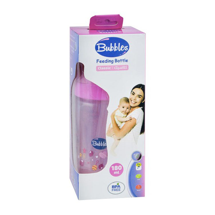 Bubbles Classic Pink 180ml Anti-Colic Feeding Bottle (1+ Months) - BPA free