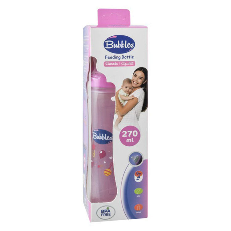 Bubbles Classic Pink 270ml Anti-Colic Feeding Bottle (6+ Months) - BPA free