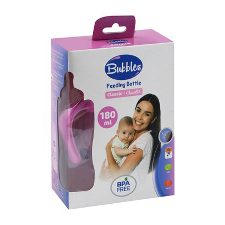 Bubbles Classic Pink 180ml Anti-Colic Feeding Bottle (3+ Months) - BPA free