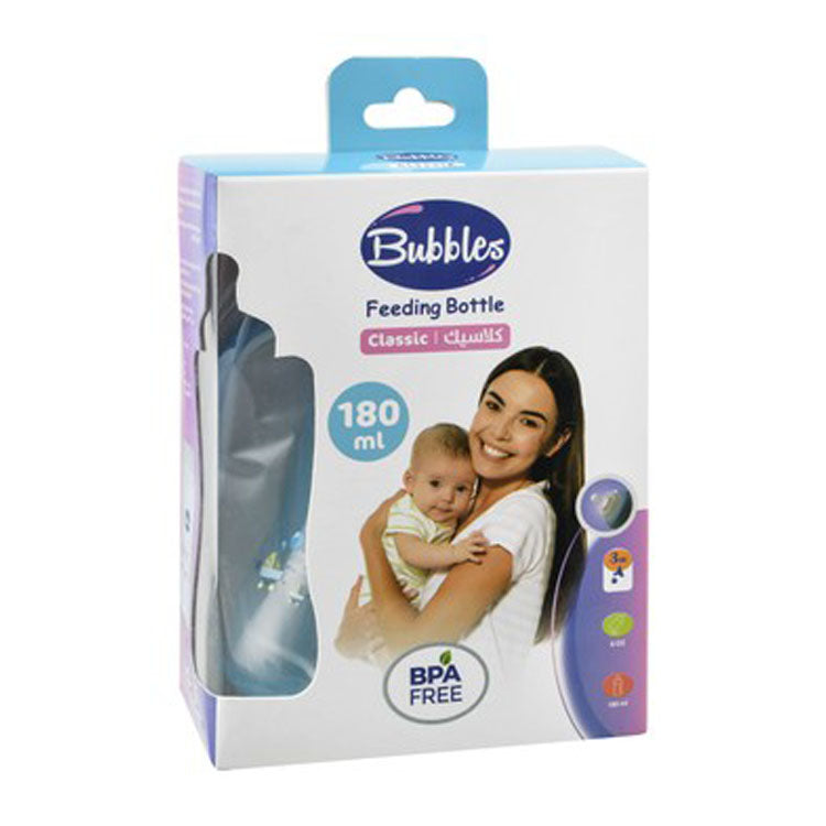 Bubbles Classic Blue 180ml Anti-Colic Feeding Bottle (3+ Months) - BPA free