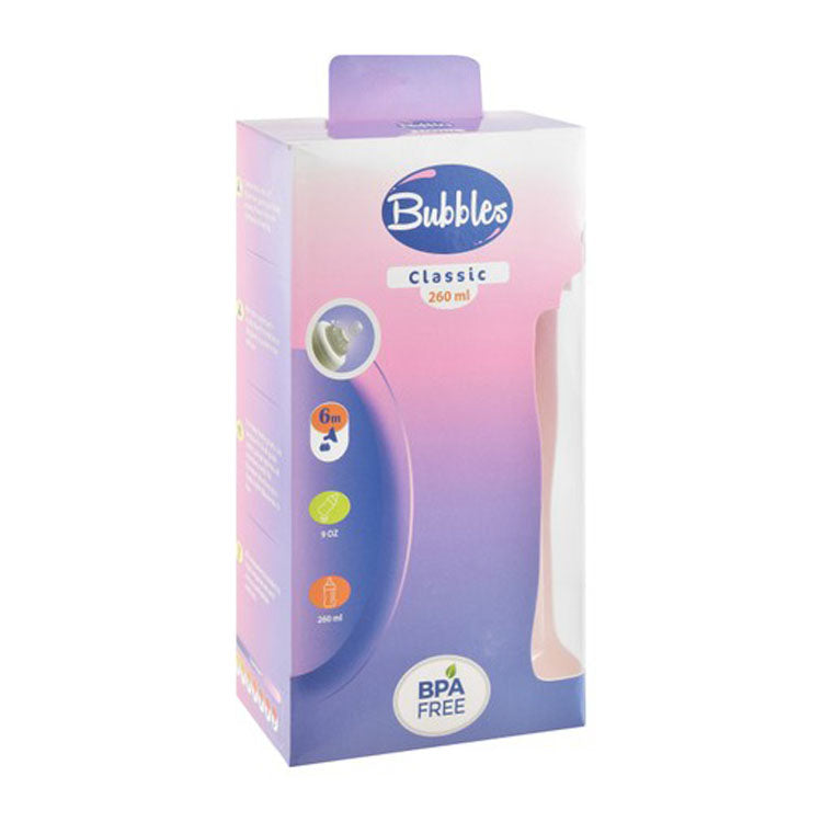 Bubbles Classic Pink 260ml Anti-Colic Feeding Bottle (6+ Months) - BPA free