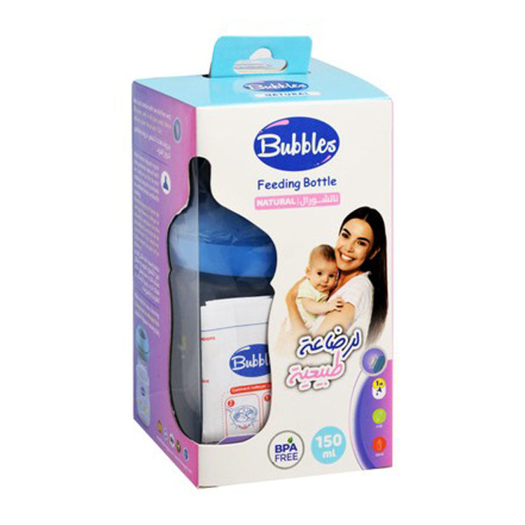 Bubbles Natural Blue Duck Print 150ml Anti-Colic Feeding Bottle (1 Month) - BPA free