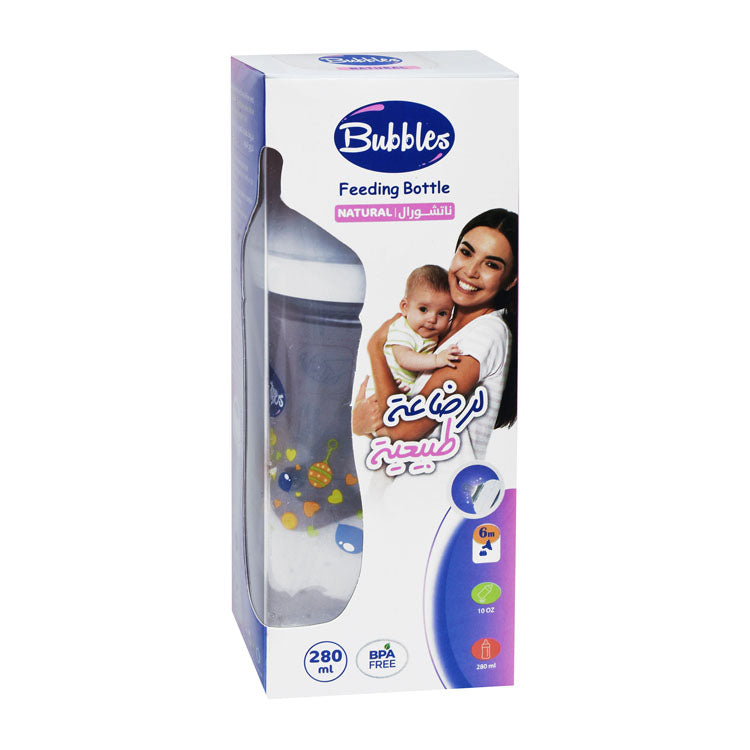 Bubbles Natural White 280ml Anti-Colic Feeding Bottle (6+ Months) - BPA free