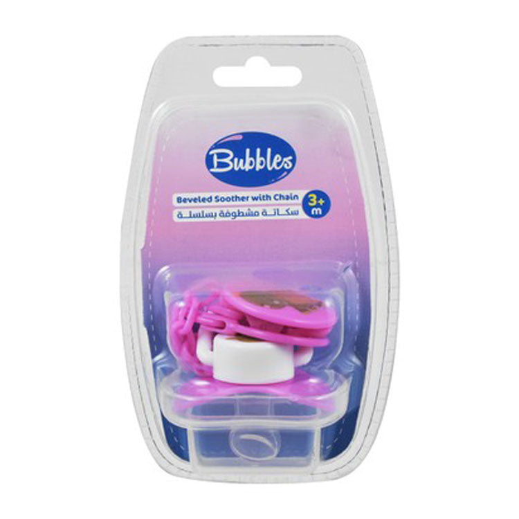 Bubbles Pink & White Elephant Print Beveled Soother with Chain (3+ Months)