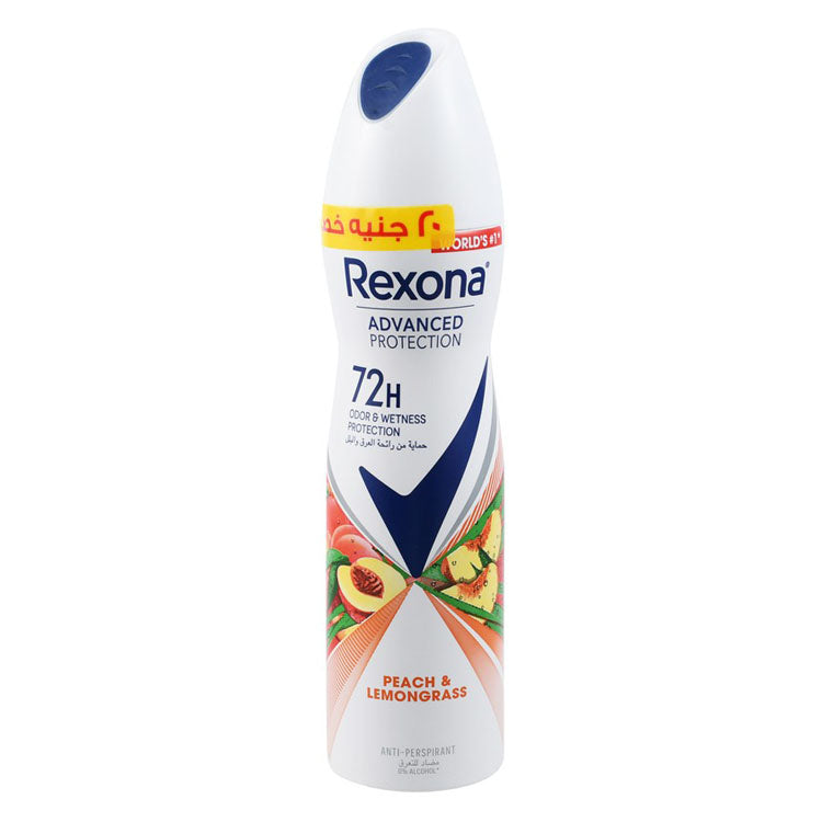 Rexona Advanced Protection 72H Antiperspirant Deodorant Spray with Peach & Lemongrass Extracts for Women (-20 EGP) - alcohol free