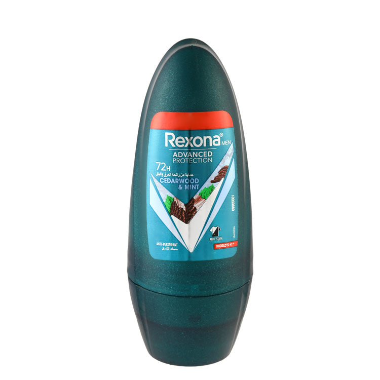 Rexona Advanced Protection 72H Antiperspirant & Anti-Stain Roll-On Deodorant Cedarwood & Mint Scent for Men - alcohol free