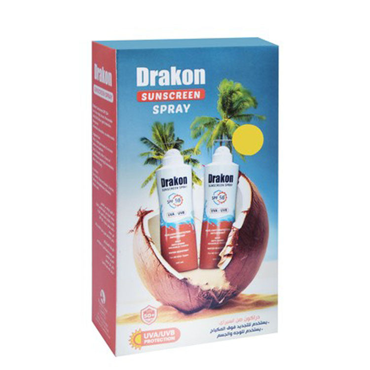 Drakon Invisible Touch Water-Resistant Non-Greasy Anti-Shine Sunscreen Spray with Antioxidants for All Skin Types SPF50+ (2x200ml)