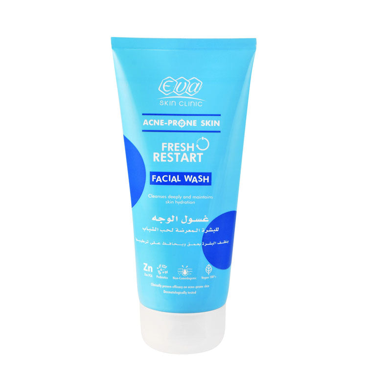 غسول الوجه إيفا سكين كلينيك فريش ريستارت المنظف والمرطب بعمق بالزنك والبريبايوتكس للبشرة المعرضة لحب الشباب - نباتي، لا يسد المسام