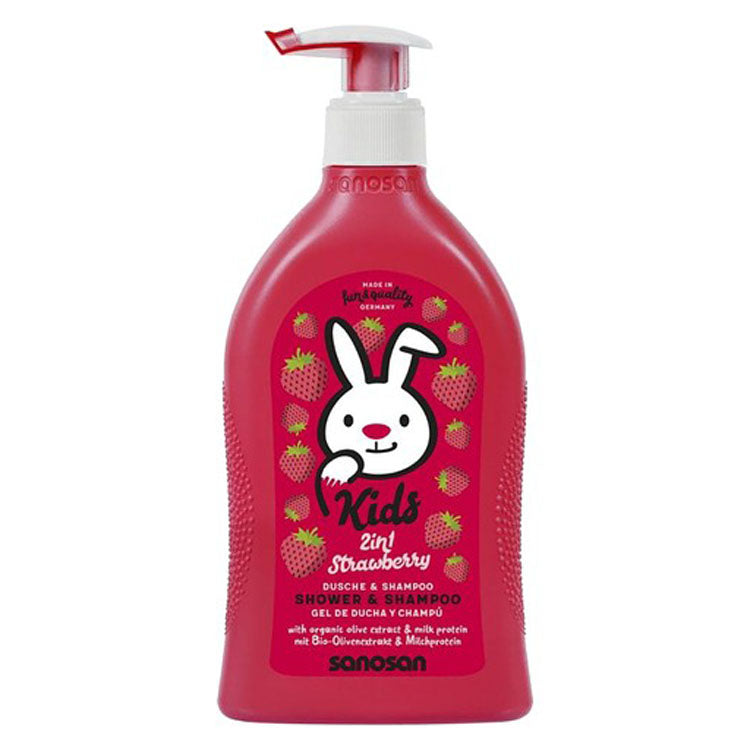 Sanosan Kids 2in1 Shower Gel & Shampoo Strawberry Scent with Organic Olive Extract & Milk Protein