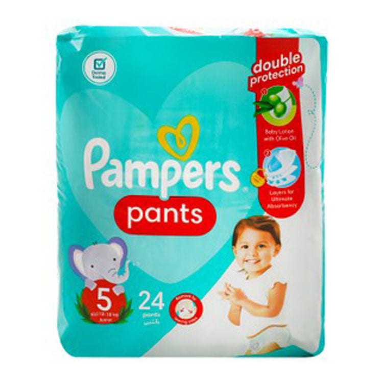 حفاضات بامبرز للأطفال الرضع مع لوشن زيت الزيتون، مقاس 5 (12-18 كجم)