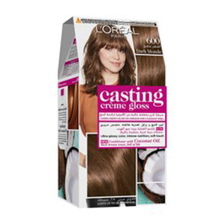 صبغة شعر لوريال كاستينج كريم جلوس مع بلسم زيت جوز الهند، لون أشقر داكن 600 - خالية من الأمونيا