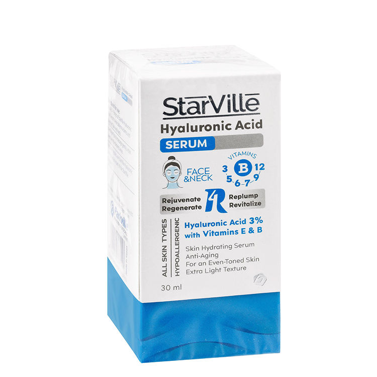 StarVille Hypoallergenic Hydrating, Rejuvenating & Anti-Aging Face Serum with Hyaluronic Acid, Vitamin E & B for All Skin Types